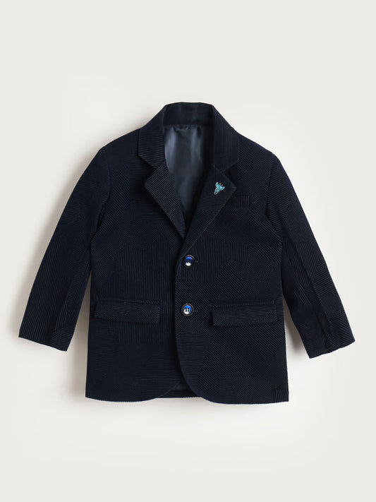 Blue Giraffe Boys Navy Blue Textured Lapel Collar Blazer