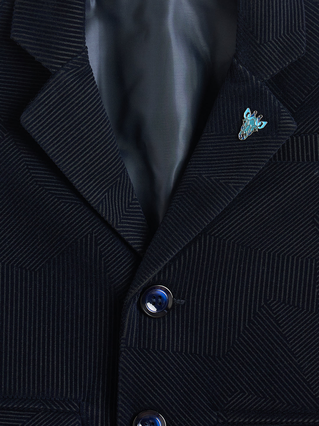 Blue Giraffe Boys Navy Blue Textured Lapel Collar Blazer
