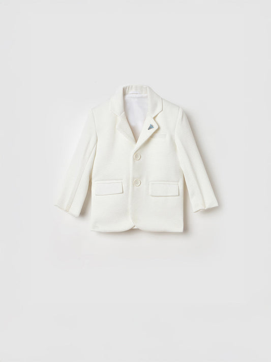 Blue Giraffe Boys Regular Fit White Textured Blazer