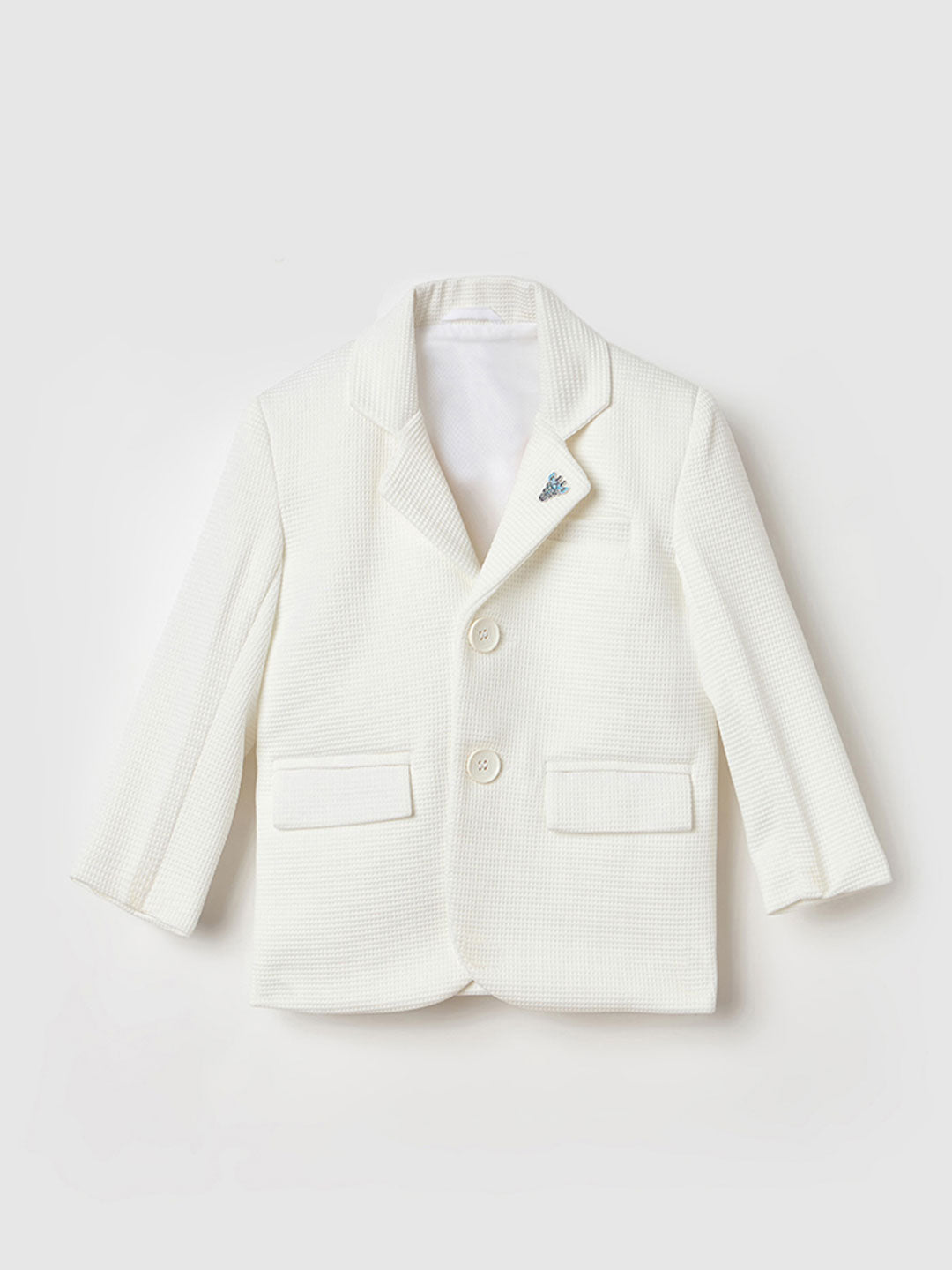 Blue Giraffe Boys Regular Fit White Textured Blazer