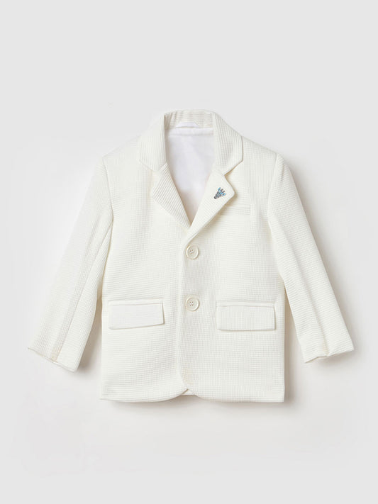 Blue Giraffe Boys Regular Fit White Textured Blazer