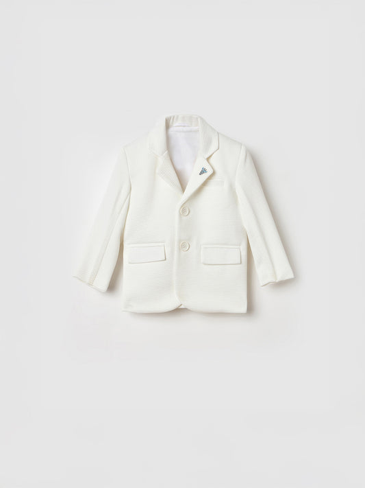 Blue Giraffe Boys Regular Fit White Textured Blazer