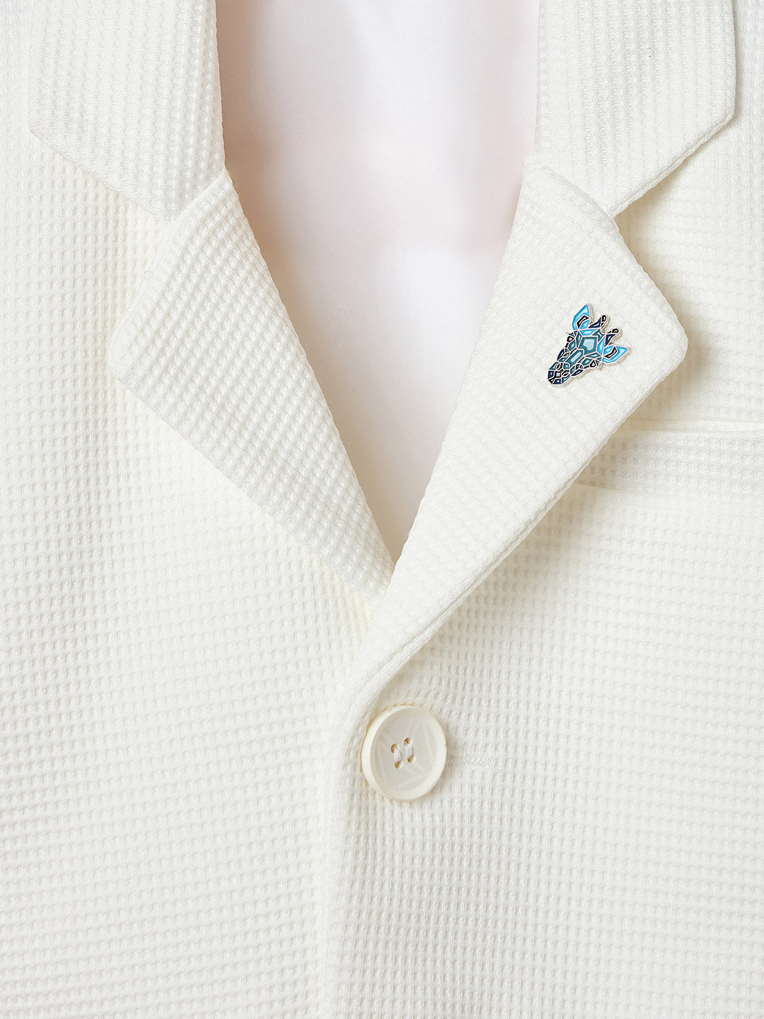 Blue Giraffe Boys Regular Fit White Textured Blazer