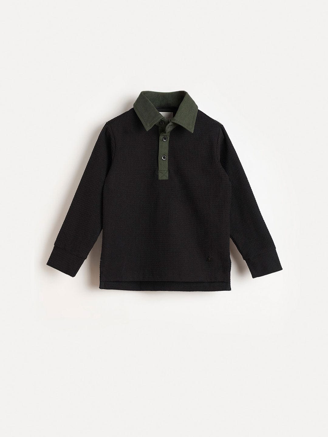 BLUE GIRAFFE Boys Black Solid Polo Neck T-Shirt