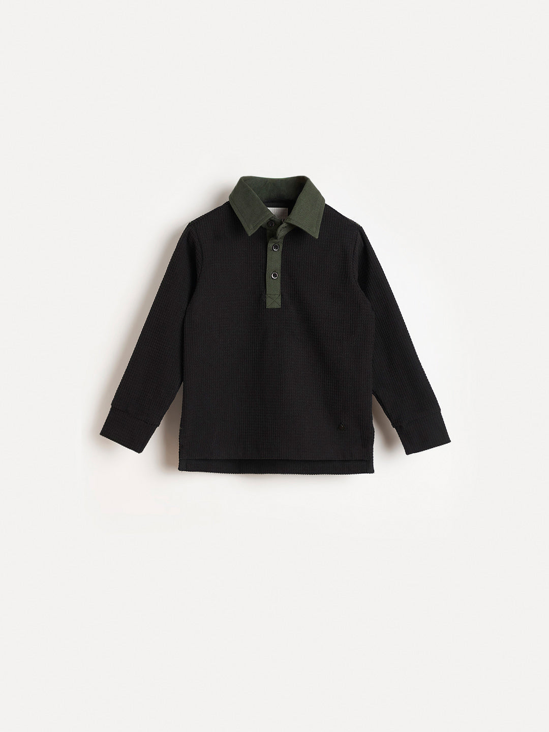 BLUE GIRAFFE Boys Black Solid Polo Neck T-Shirt