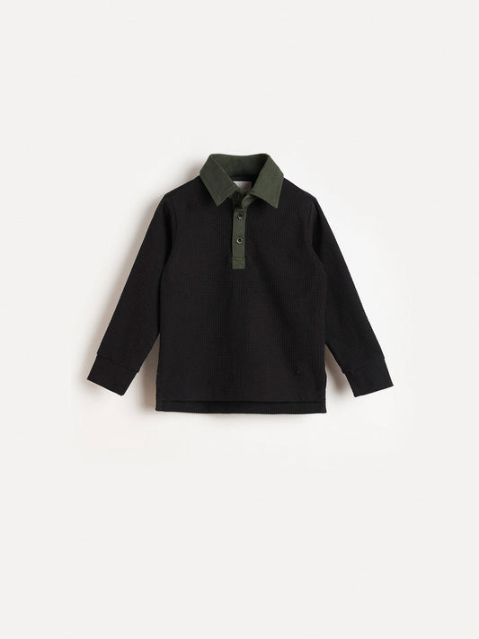 BLUE GIRAFFE Boys Black Solid Polo Neck T-Shirt