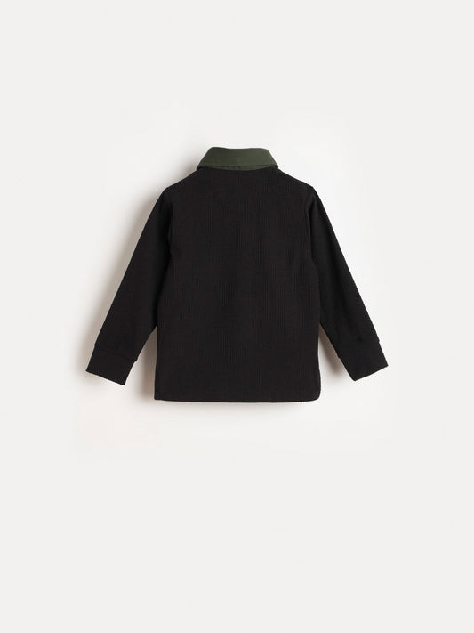 BLUE GIRAFFE Boys Black Solid Polo Neck T-Shirt