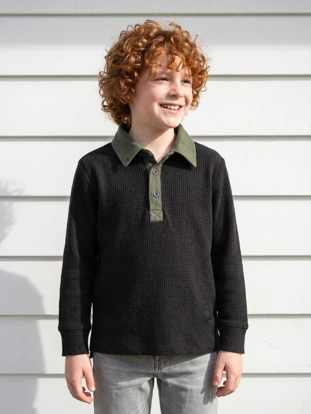BLUE GIRAFFE Boys Black Solid Polo Neck T-Shirt