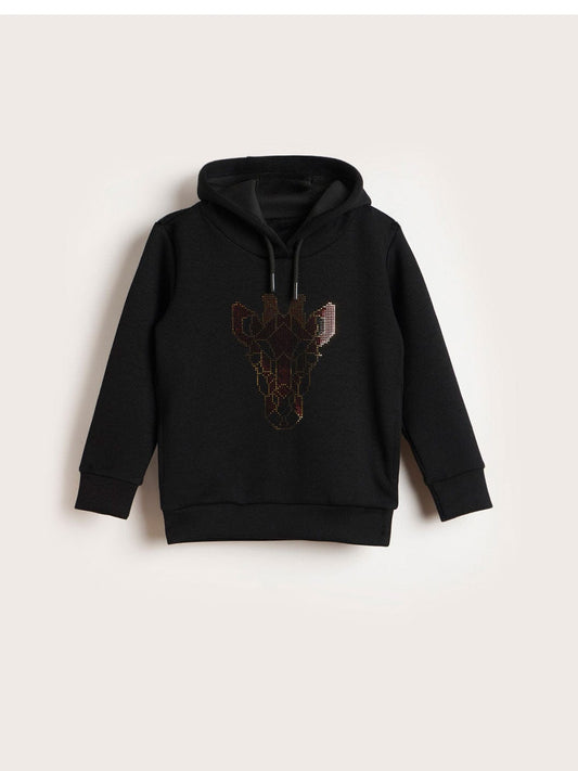 BLUE GIRAFFE Boys Black Foil Print Embellished Hoodie