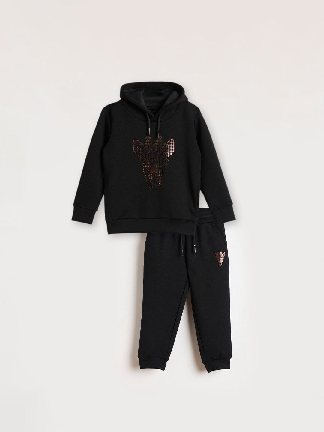 BLUE GIRAFFE Boys Black Foil Print Embellished Hoodie