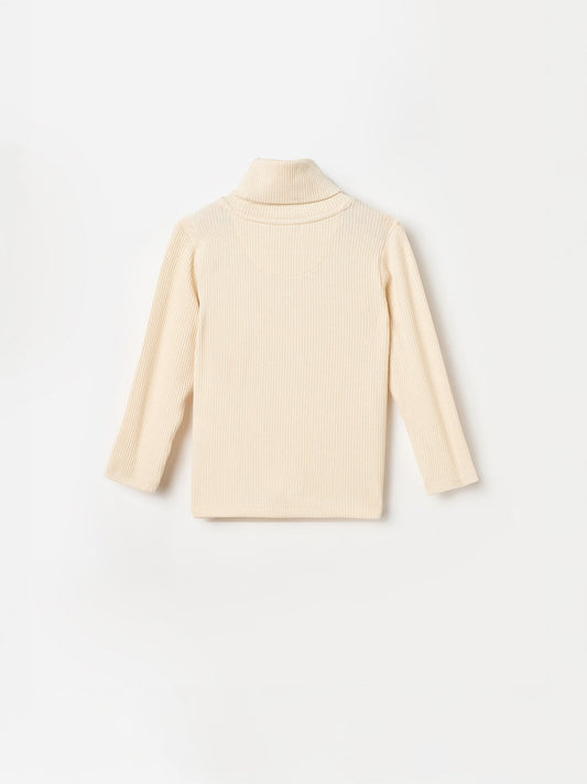 BLUE GIRAFFE Boys Beige Textured High Neck T-Shirt