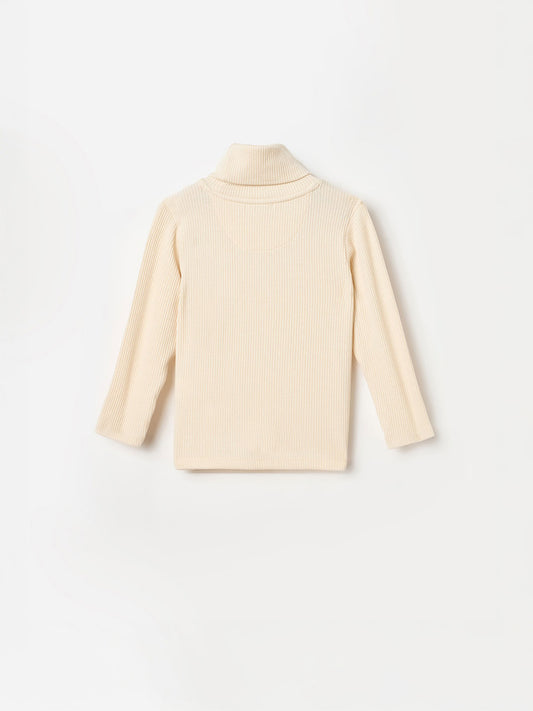 BLUE GIRAFFE Boys Beige Textured High Neck T-Shirt