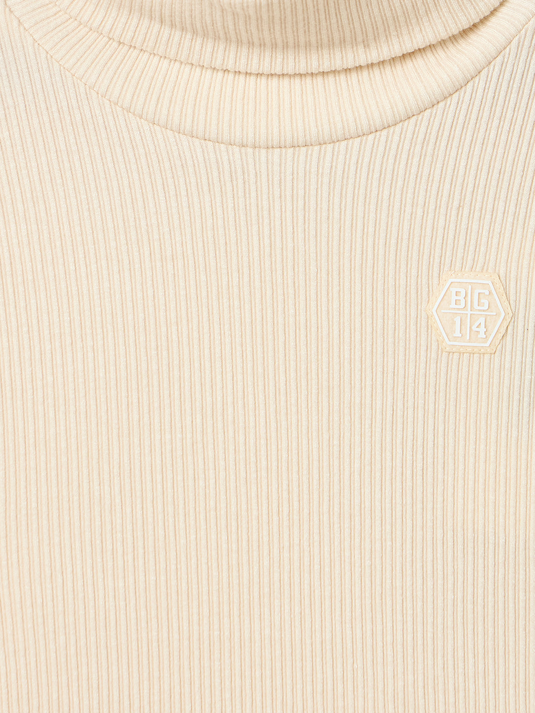 BLUE GIRAFFE Boys Beige Textured High Neck T-Shirt