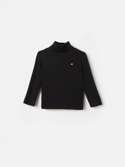 BLUE GIRAFFE Boys Black Textured High Neck T-Shirt