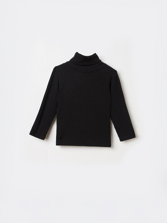 BLUE GIRAFFE Boys Black Textured High Neck T-Shirt