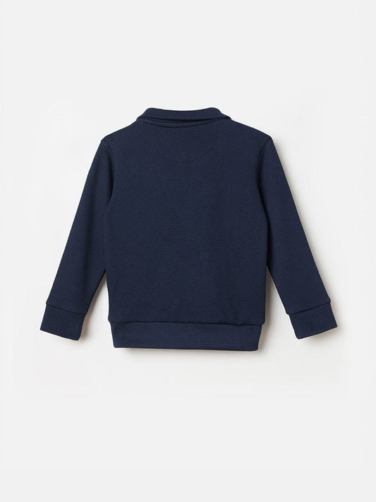 BLUE GIRAFFE Boys Navy Blue Badges And Embroidery Solid Sweatshirt