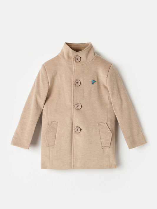 BLUE GIRAFFE Boys Beige Solid Overcoat