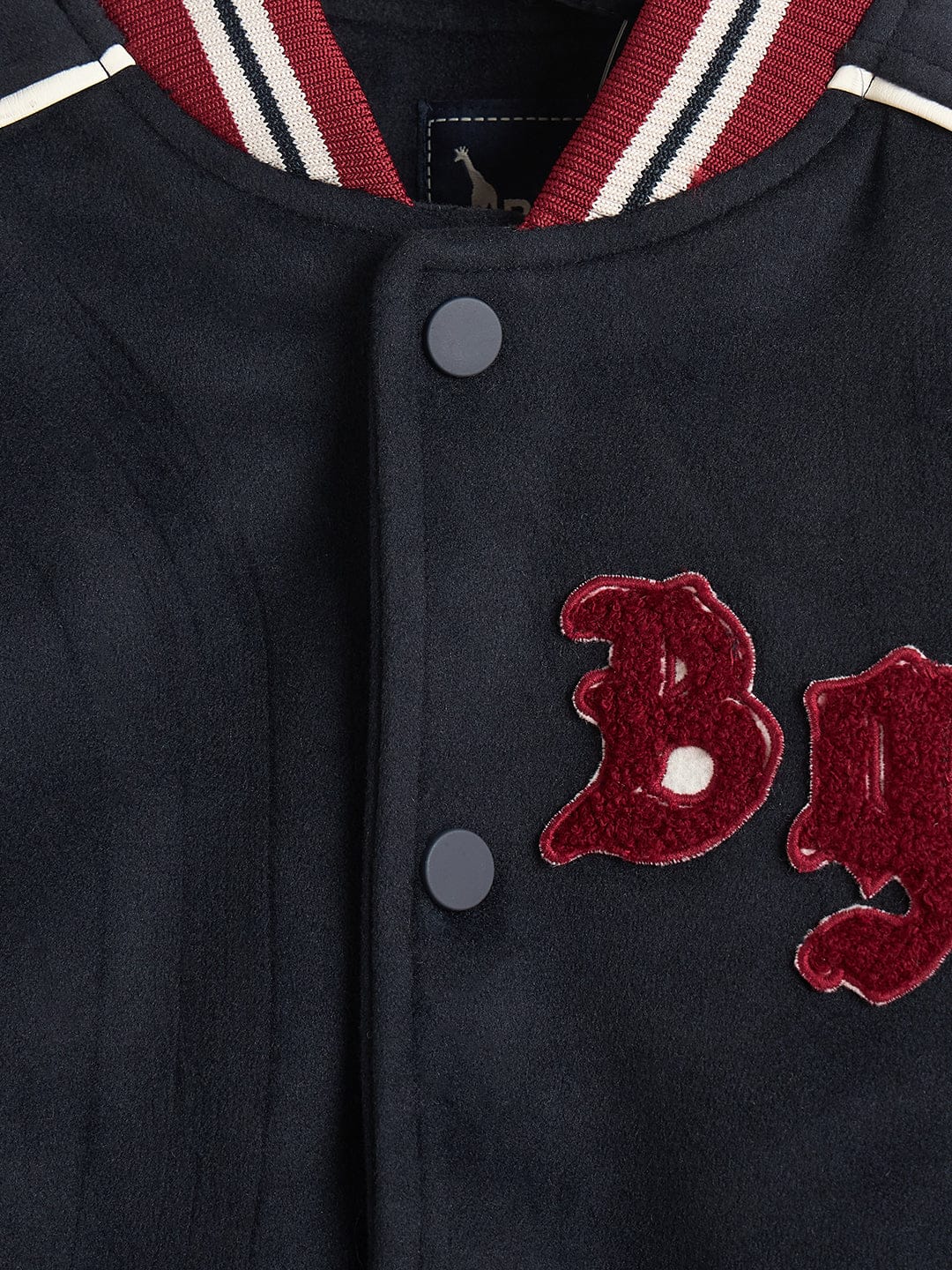 Blue Giraffe Boys Navy Blue Solid Crew Neck Jacket