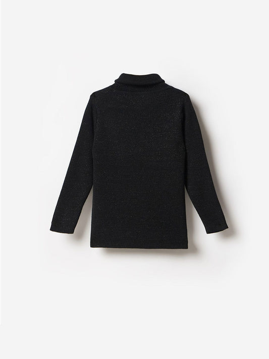 Blue Giraffe Girls Black Solid Crew Neck Sweater