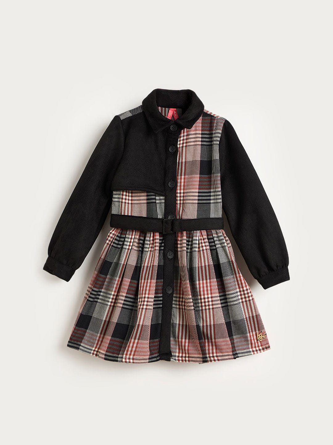 Blue Giraffe Girls Multicolor Check Collared Dress