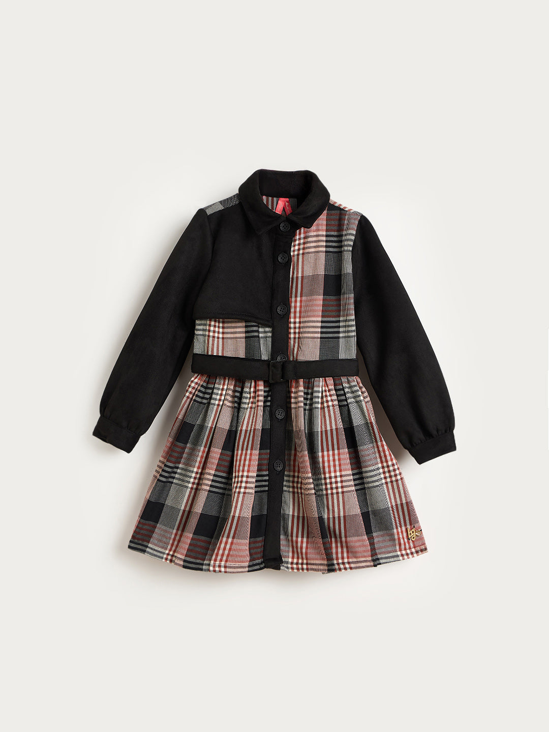 Blue Giraffe Girls Multicolor Check Collared Dress