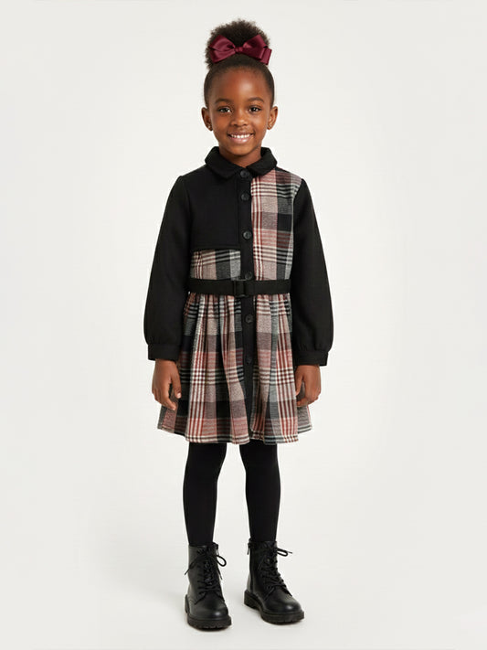 Blue Giraffe Girls Multicolor Check Collared Dress