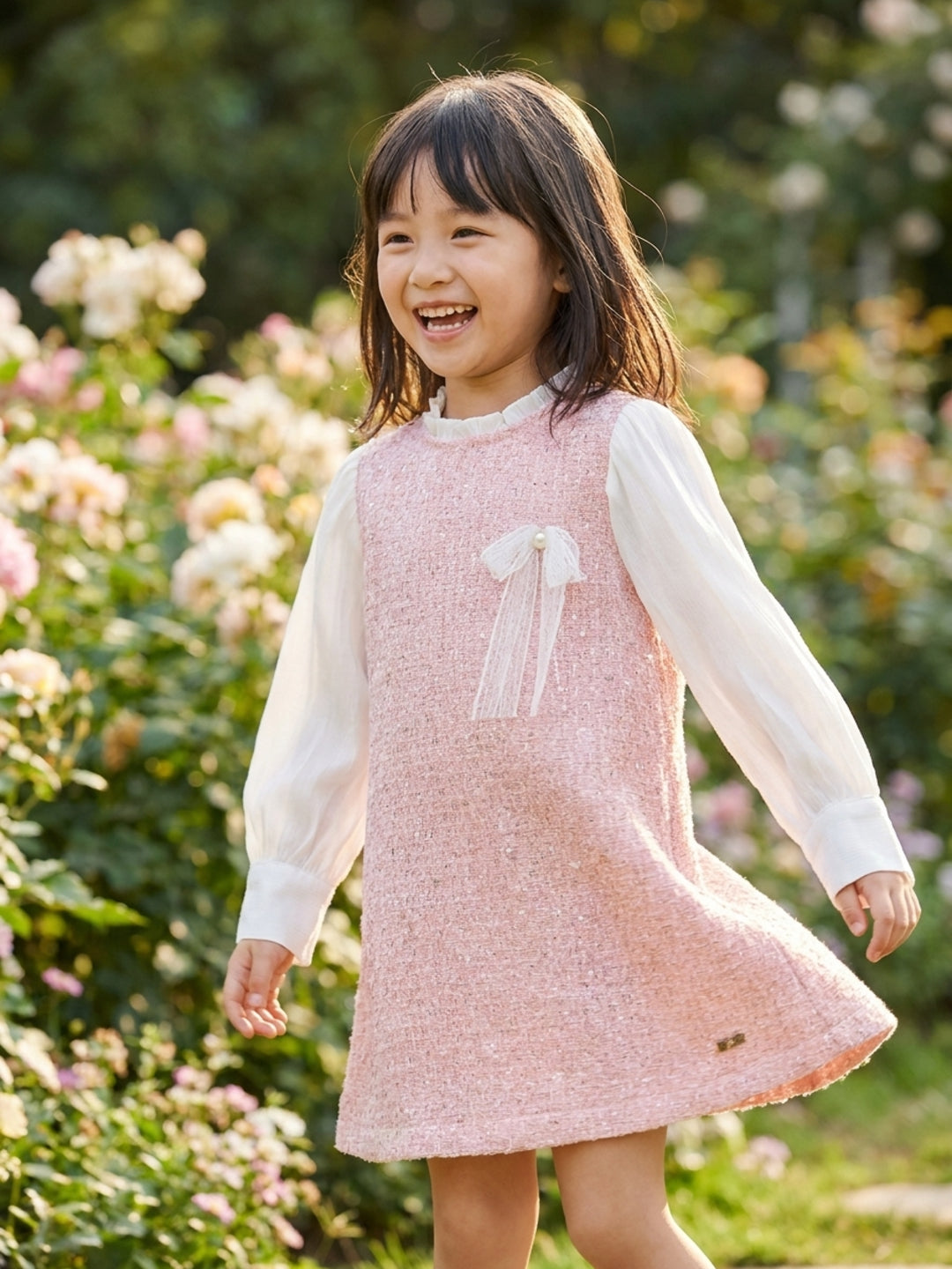 Blue Giraffe Girls Multi Solid Round Neck Dress