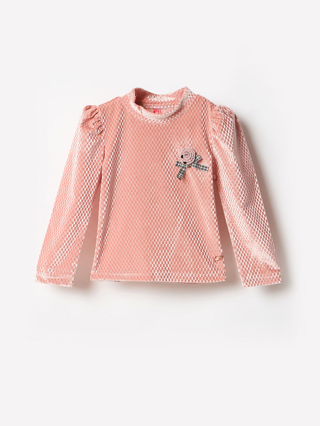 Blue Giraffe Girls Pink Solid Raised Neck Tshirt