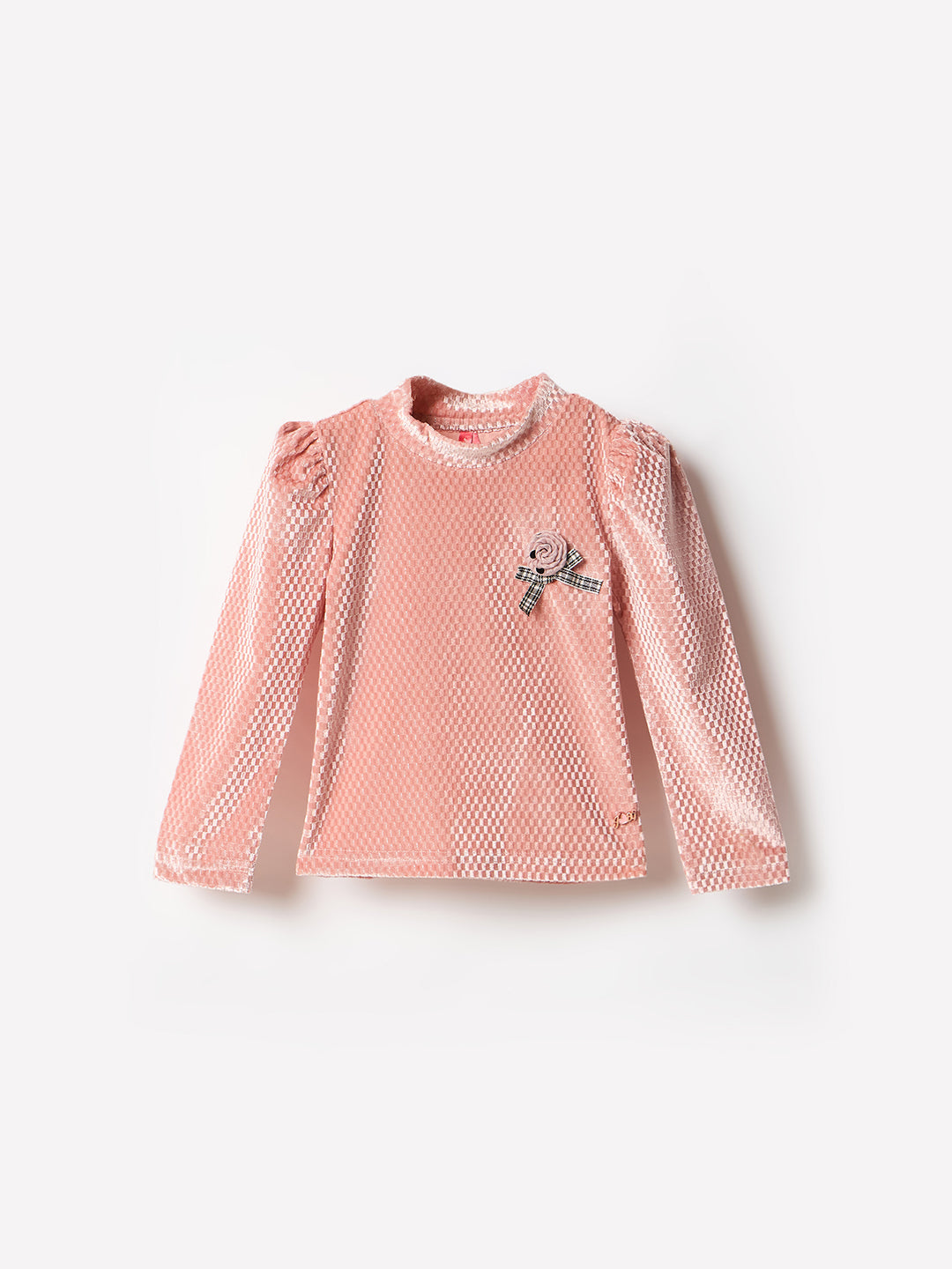 Blue Giraffe Girls Pink Solid Raised Neck Tshirt