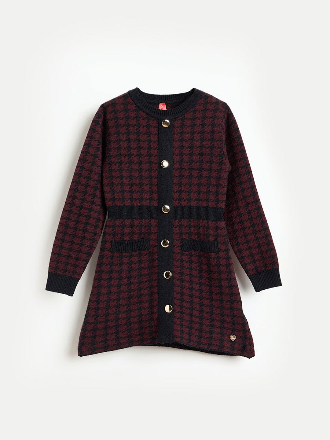 Blue Giraffe Girls Maroon Textured Round Neck Dress