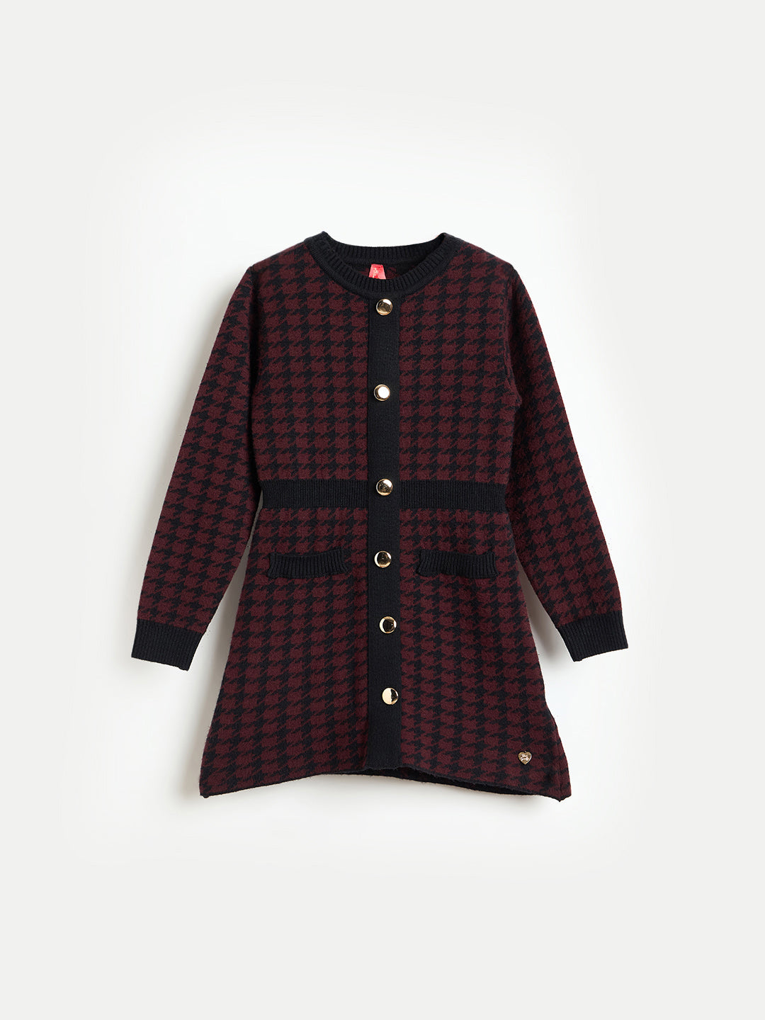 Blue Giraffe Girls Maroon Textured Round Neck Dress