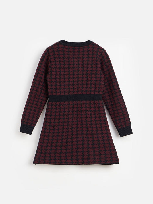 Blue Giraffe Girls Maroon Textured Round Neck Dress