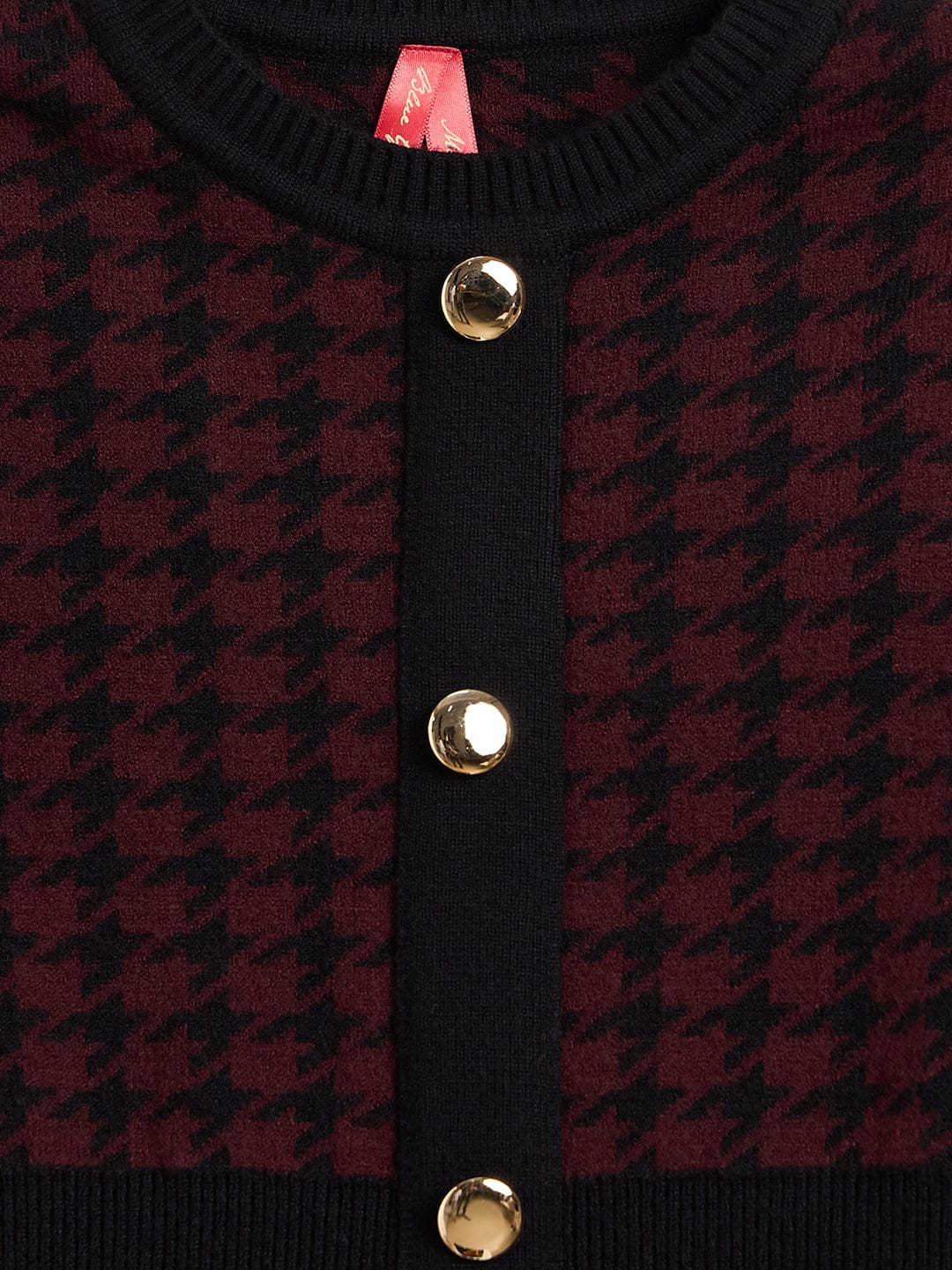 Blue Giraffe Girls Maroon Textured Round Neck Dress