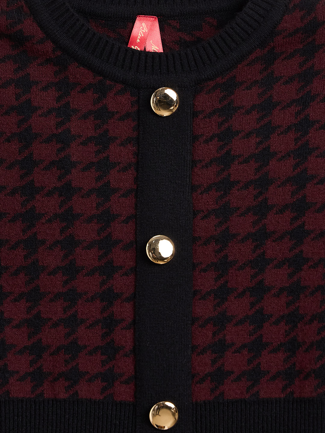 Blue Giraffe Girls Maroon Textured Round Neck Dress