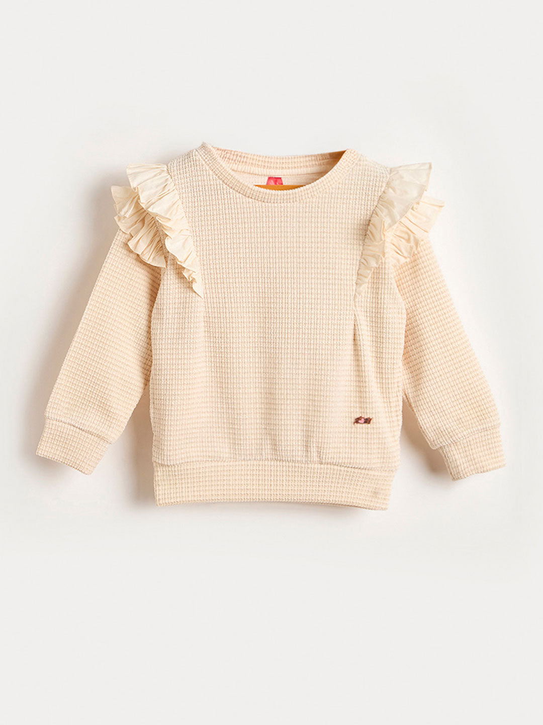BLUE GIRAFFE Girls Beige Solid Sweatshirt