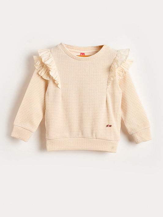 BLUE GIRAFFE Girls Beige Solid Sweatshirt