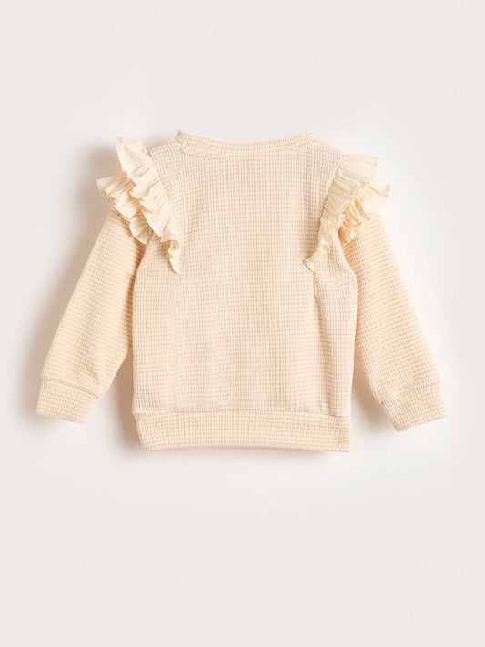 BLUE GIRAFFE Girls Beige Solid Sweatshirt