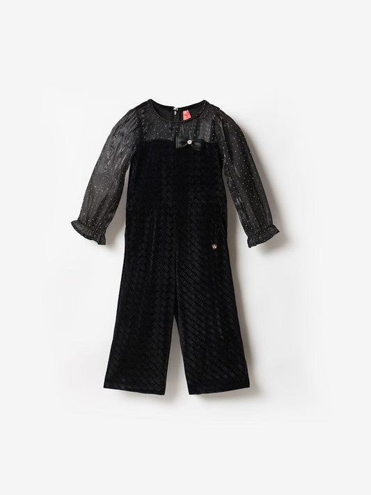 Blue Giraffe Girls Black Solid Round Neck Jumpsuit
