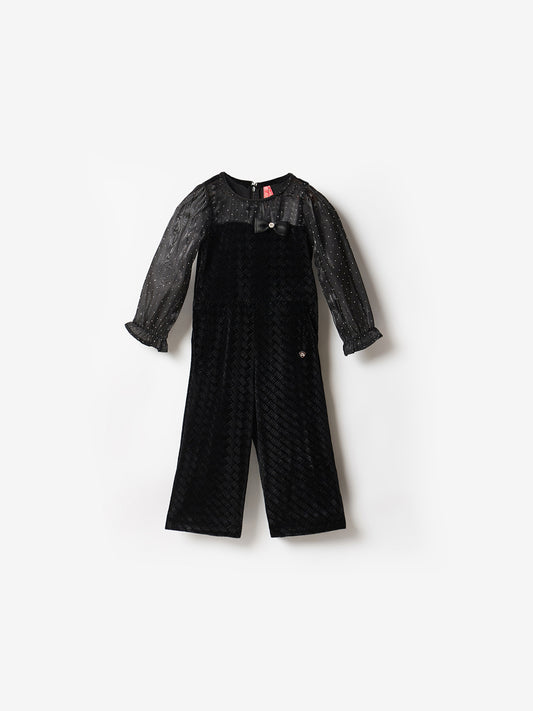 Blue Giraffe Girls Black Solid Round Neck Jumpsuit