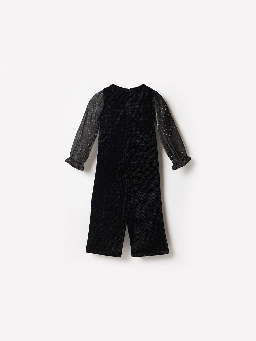 Blue Giraffe Girls Black Solid Round Neck Jumpsuit