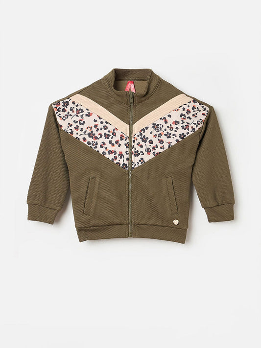 BLUE GIRAFFE Girls Green All Over Branding Printed Sweatshirt