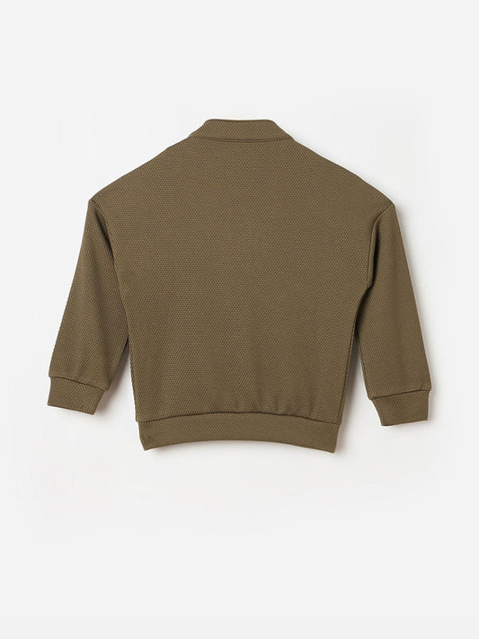 BLUE GIRAFFE Girls Green All Over Branding Printed Sweatshirt