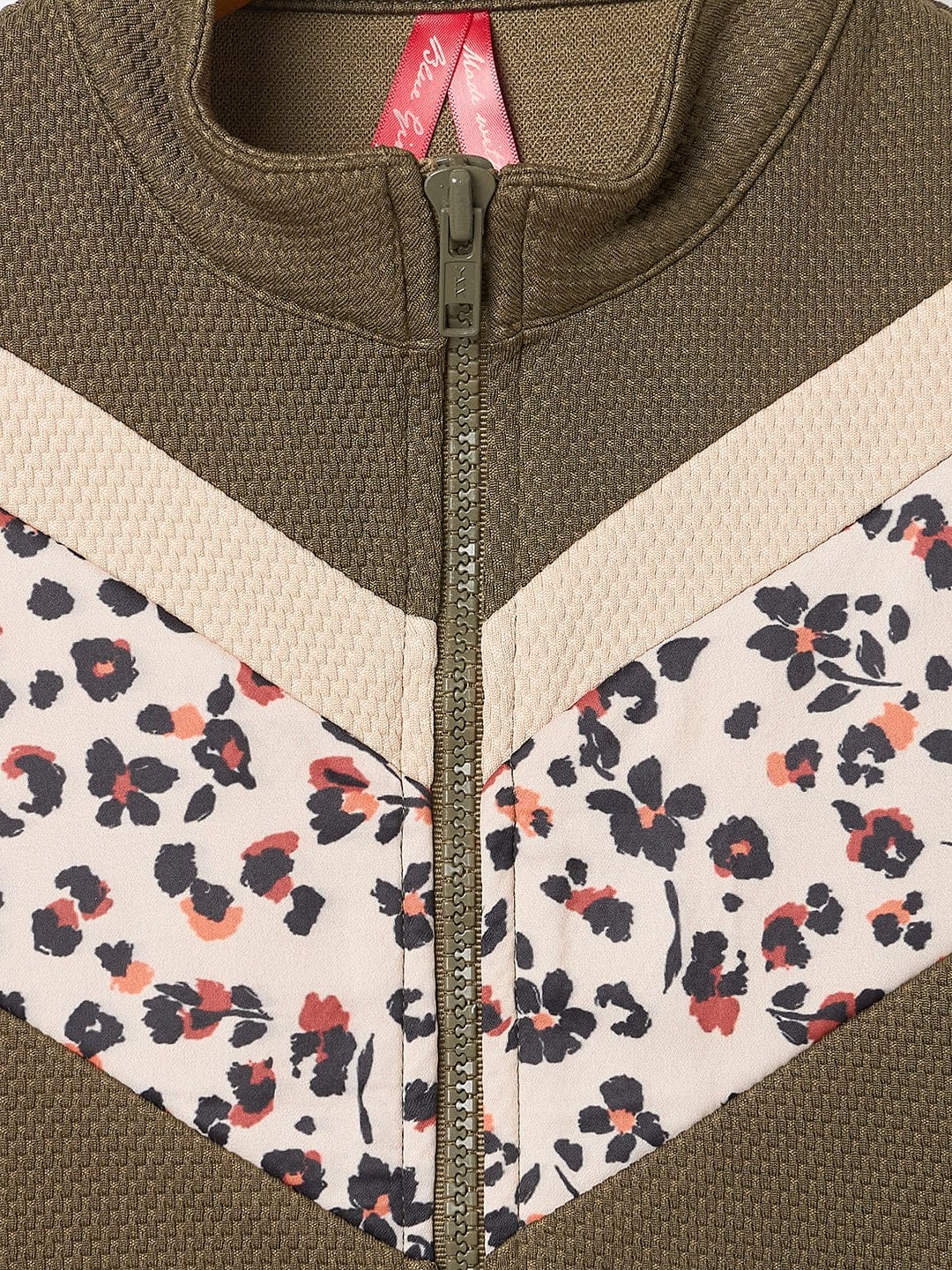 BLUE GIRAFFE Girls Green All Over Branding Printed Sweatshirt