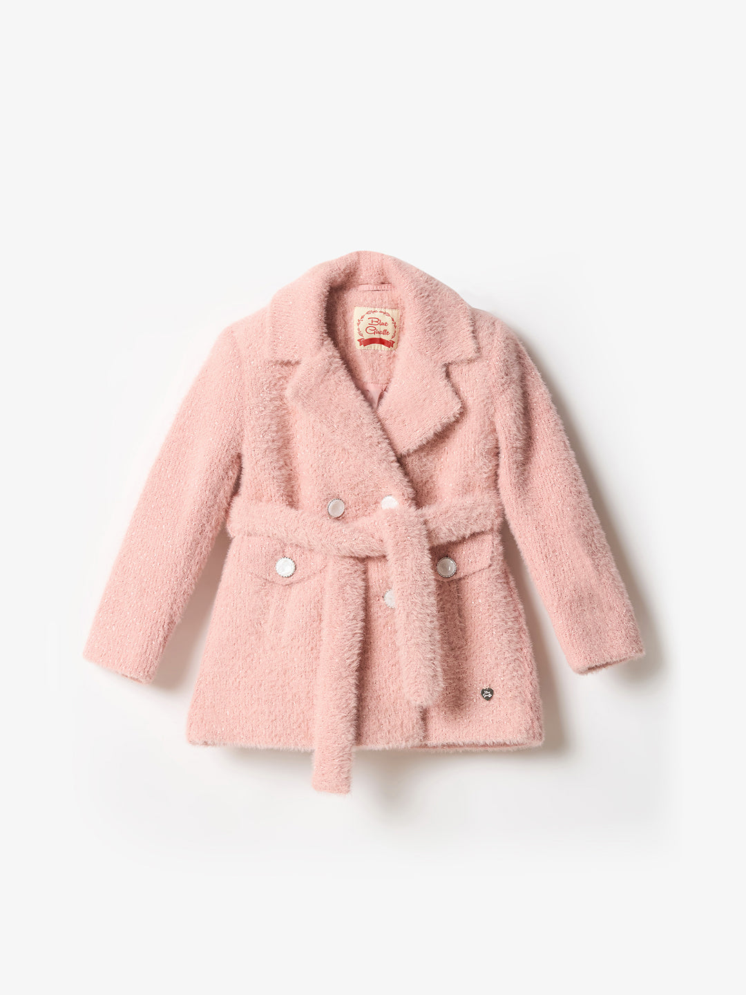 Blue Giraffe Girls Pink Solid Collar Overcoat