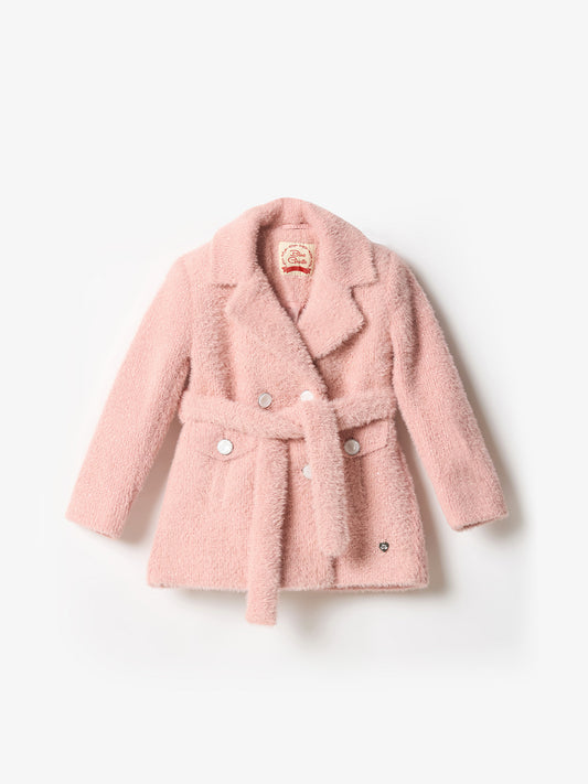 Blue Giraffe Girls Pink Solid Collar Overcoat