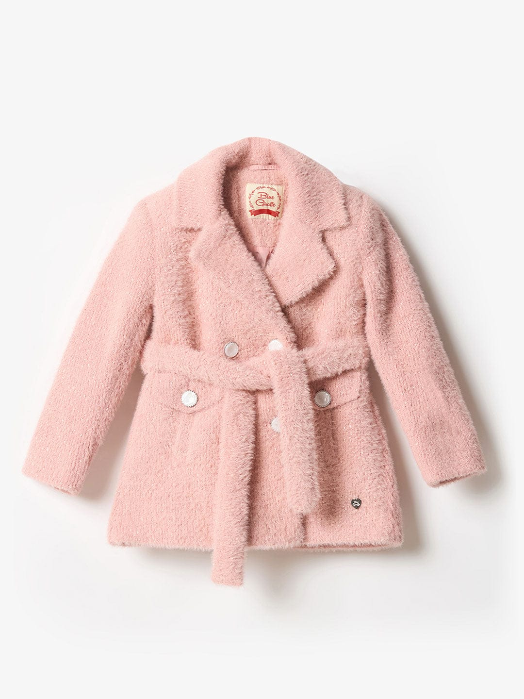 Blue Giraffe Girls Pink Solid Collar Overcoat