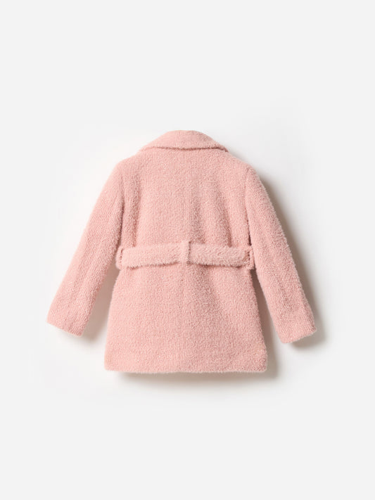 Blue Giraffe Girls Pink Solid Collar Overcoat