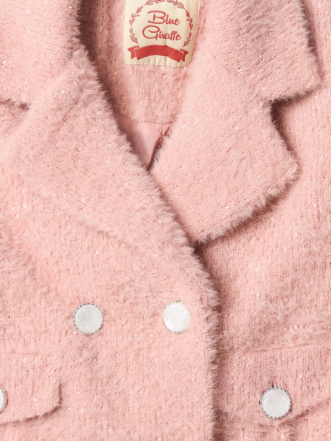 Blue Giraffe Girls Pink Solid Collar Overcoat