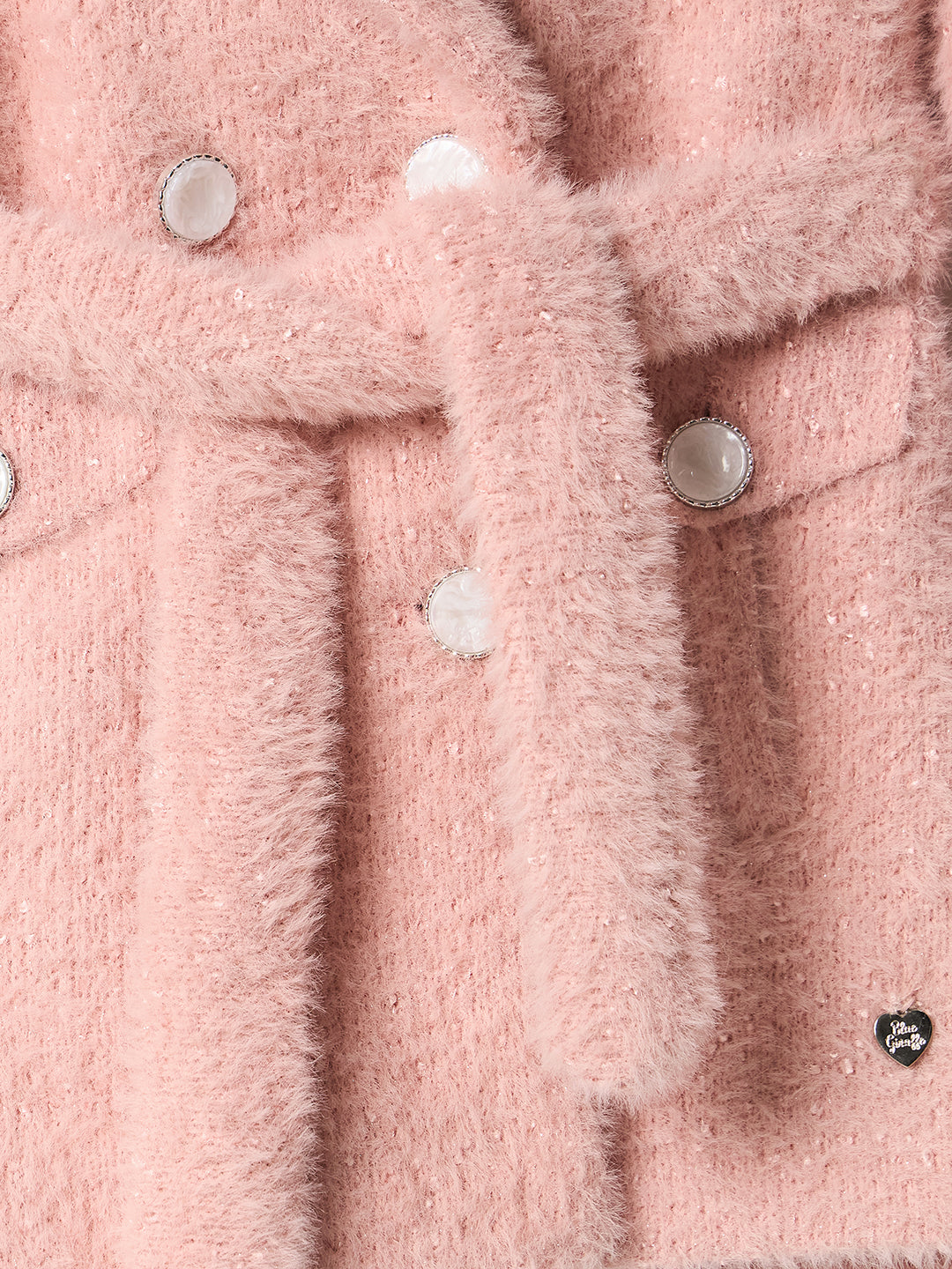 Blue Giraffe Girls Pink Solid Collar Overcoat