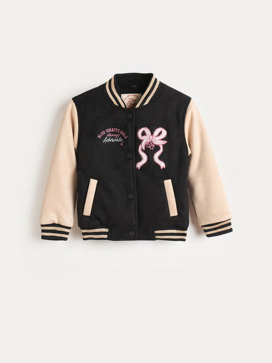 Blue Giraffe Girls Blue Solid Stand Collar Jacket